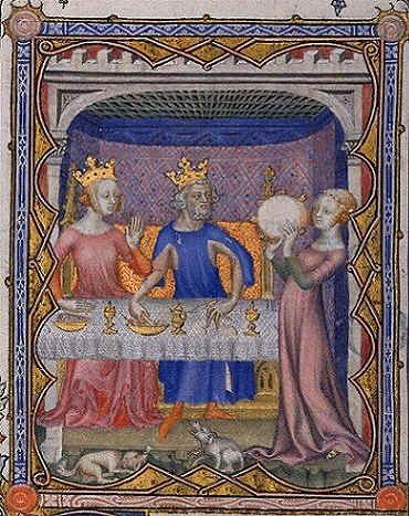 King and Queen being entertained by a woman playing a drum