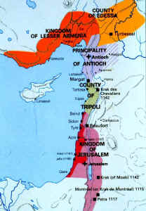 Crusader "states" after the fall of Jerusalem - Click for larger image.