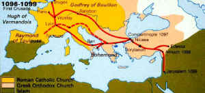 Map of the route taken on the First Crusade.  Click to see larger version.